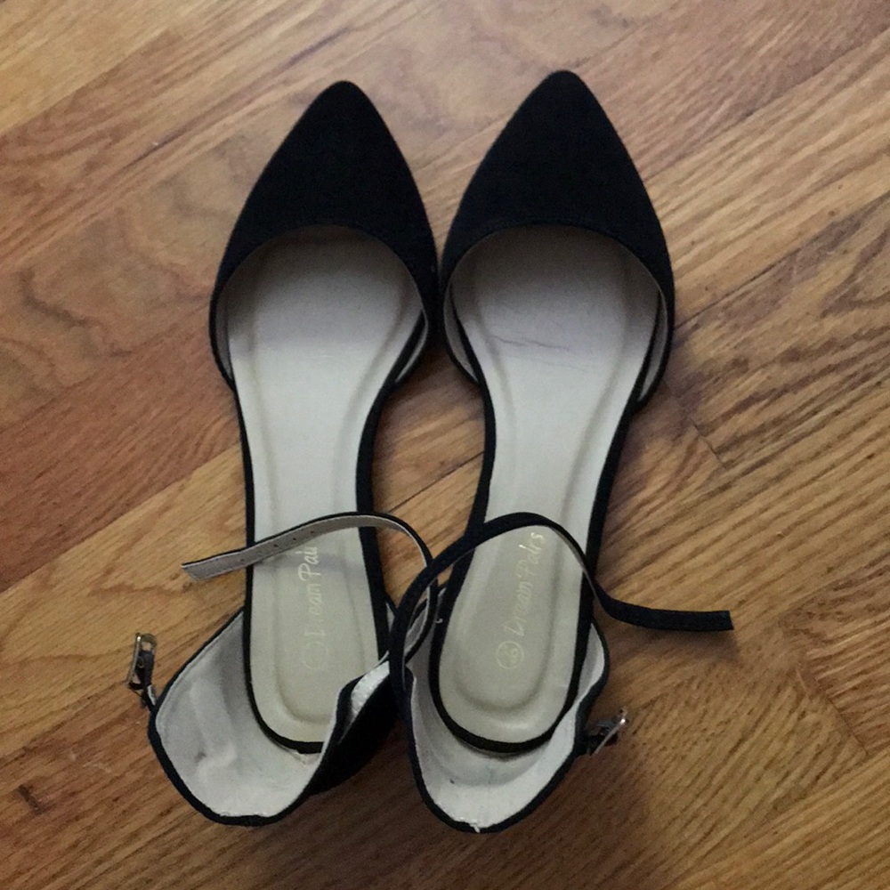 Pointy toe ankle strap flats